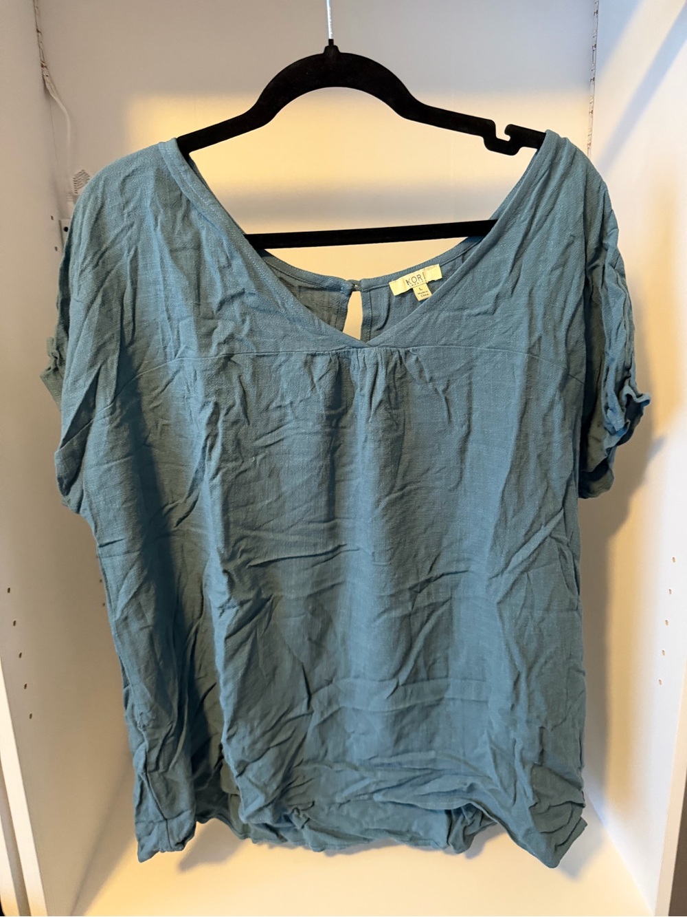 Kori America Blue V-Neck Blouse Size L